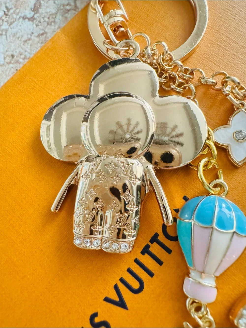LV RARE ViVi Stamped Hardware & Fashion Accents on Gold Key Chain/Bag Charm